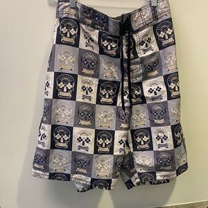 Old Navy Gray and Black Skull Print Swim Board Shorts